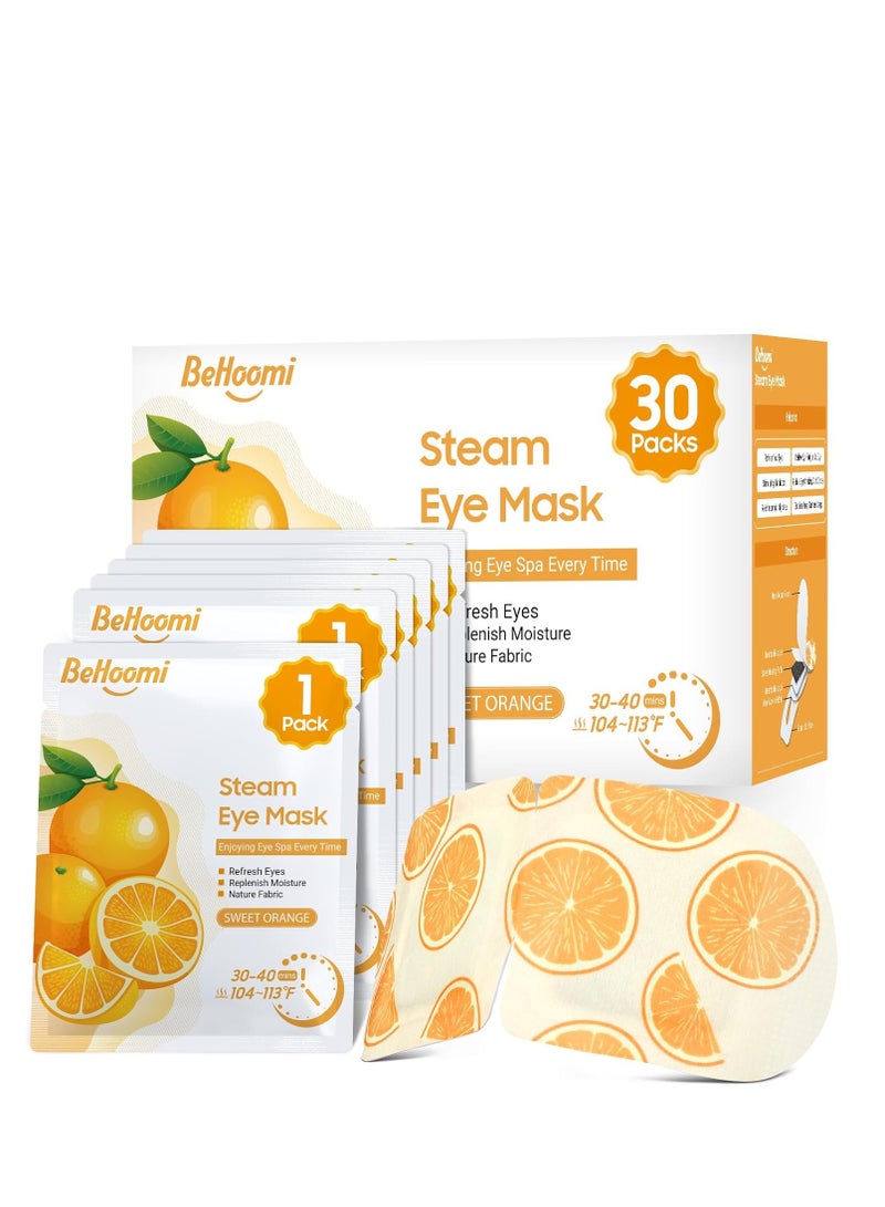 BeHoomi 30Packs Steam Eye Mask, Heated Eye Mask Warm Compress for Eyes, Self Heating Disposable Eye Masks for Home Sleep, Spa, Travel Essentials & Relaxation Gifts, Stocking Stuffers (Sweet Orange)  - Image 1