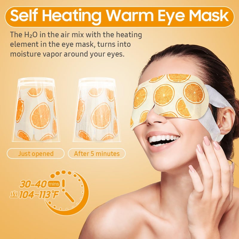 BeHoomi 30Packs Steam Eye Mask, Heated Eye Mask Warm Compress for Eyes, Self Heating Disposable Steam Mask for Home Sleep, Spa, Travel Essentials & Relaxation Gifts, Stocking Stuffers (Sweet Orange) - Image 5