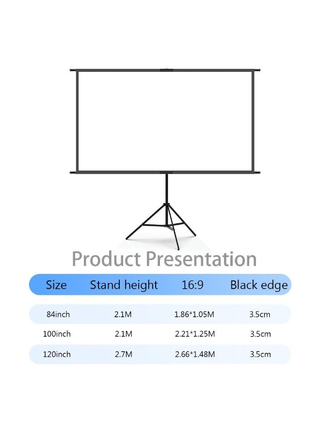Projector Screen with Stand, 84 inch 16:9 HD 4K Wall Mounted Projection Screen with Tripod for Film TV and Video, Portable Movie Screen for Indoor Home Theater Outdoor Backyard (186 * 105cm)  - Image 2