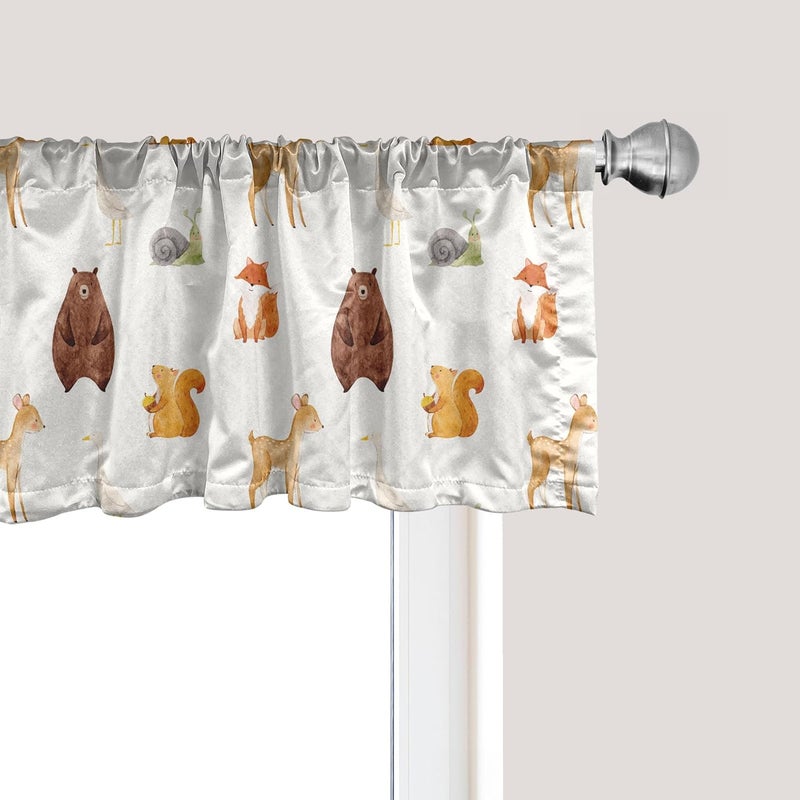 Ambesonne Animals Window Valance, Animals Watercolor Illustration Friendly Woodland Forest Nature, Curtain Valance for Kitchen Bedroom Decor with Rod Pocket, 54" X 18", Burnt Orange - Image 1