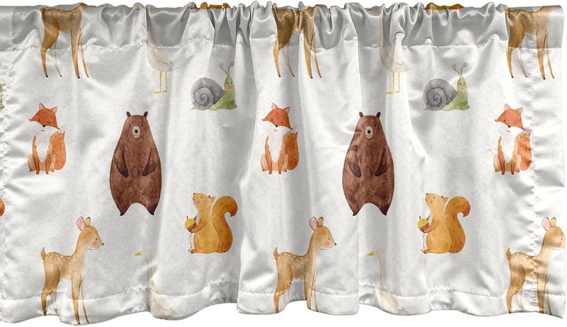 Ambesonne Animals Window Valance, Animals Watercolor Illustration Friendly Woodland Forest Nature, Curtain Valance for Kitchen Bedroom Decor with Rod Pocket, 54" X 18", Burnt Orange - Image 3