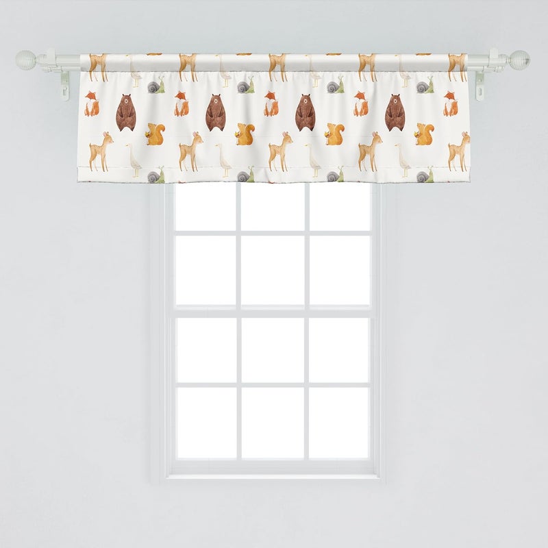 Ambesonne Animals Window Valance, Animals Watercolor Illustration Friendly Woodland Forest Nature, Curtain Valance for Kitchen Bedroom Decor with Rod Pocket, 54" X 18", Burnt Orange - Image 2