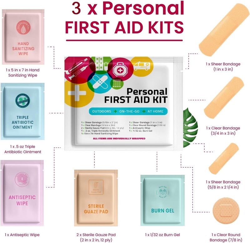 pH Advantage 3 x Portable Travel Size First Aid Kit  Perfect for Home Office Car School Business Travel Hiking Hunting and Outdoors  Individually Wrapped First Aid Products Shapes - Image 2