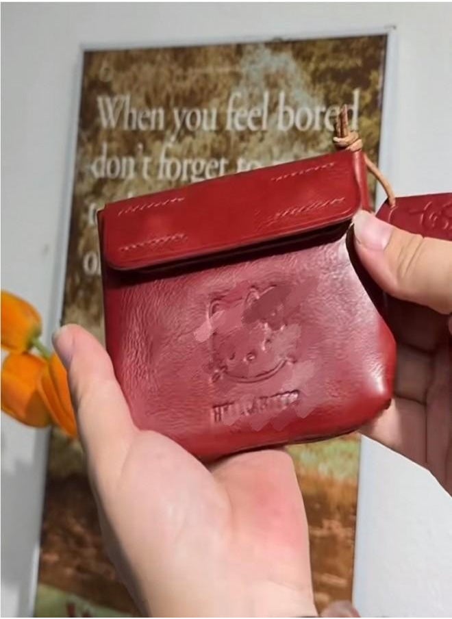 Generic Hello Kitty Red Leather Coin Purse – Mini Cute Portable Card & ID Holder, Handmade Small Wallet for Women & Girls  - Image 4