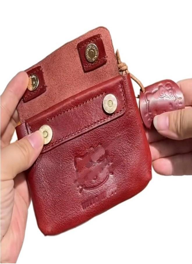 Generic Hello Kitty Red Leather Coin Purse – Mini Cute Portable Card & ID Holder, Handmade Small Wallet for Women & Girls  - Image 1