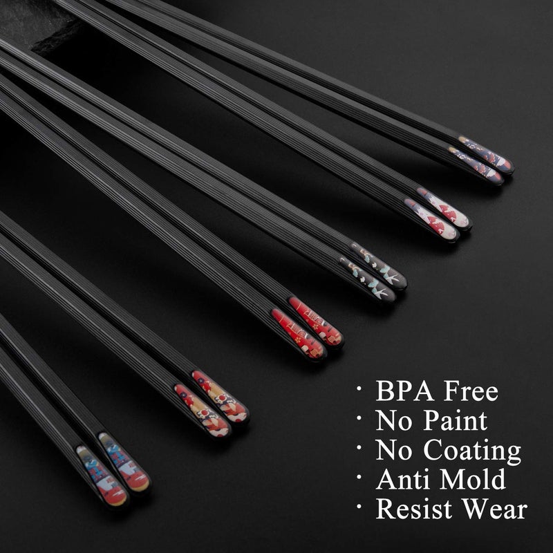 SUPJOYES 6 Pairs Fiberglass Chopsticks - Reusable Japanese Chopsticks Dishwasher Safe, Non-Slip Chop Sticks Multipack, 9.5 Inch - Image 2