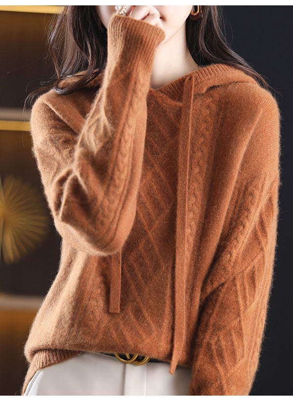 Generic - Autumn Winter Loose Ladies Wool Hat Wide Sleeves Versatile Long Sleeve Base Knitted Thick Wool Shirt 1425 caramel - Image 1