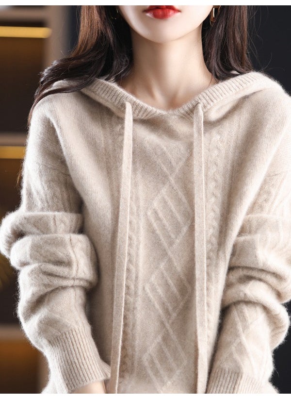 Generic - Autumn Winter Loose Ladies Wool Hat Wide Sleeves Versatile Long Sleeve Base Knitted Thick Wool Shirt 1425 caramel - Image 1
