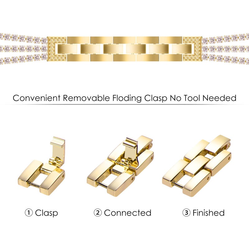 KADES Compatible for Apple Watch Band with Case Series SE 6 5 4, Sparkling Bling Diamond Bracelet with Full Diamonds Protective Bumper Built-in Tempered Glass Screen Protector (40mm, Gold) - Image 2