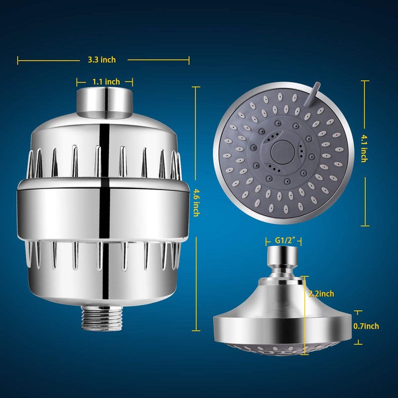 FEELSO Shower Head and 15 Stage Shower Filter Combo, High Pressure 5 Spray Settings Filtered Showerhead with Water Softener Filter Cartridge for Hard Water Remove Chlorine and Harmful Substances - Image 5