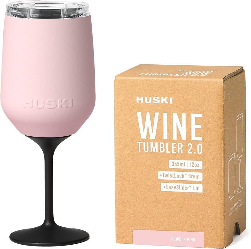 Huski Wine Tumbler 2.0 | NEW | Award-winning Design with Detachable Stem | Premium Stainless Steel Wine Glass with Lid | Triple Insulated Tumbler | 12oz Capacity | Great Gift (Powder Pink) - Image 1