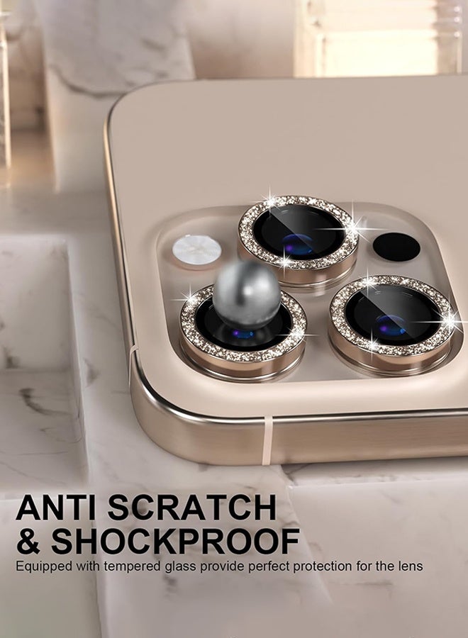 SUNDAREE Compatible for iPhone 16 Pro/iPhone 16 Pro Max Camera Lens Protector Bling, 9H Tempered Glass Camera Cover Screen Protector Metal Ring Decoration Accessories(Glitter-Titanium Desert) - Image 3