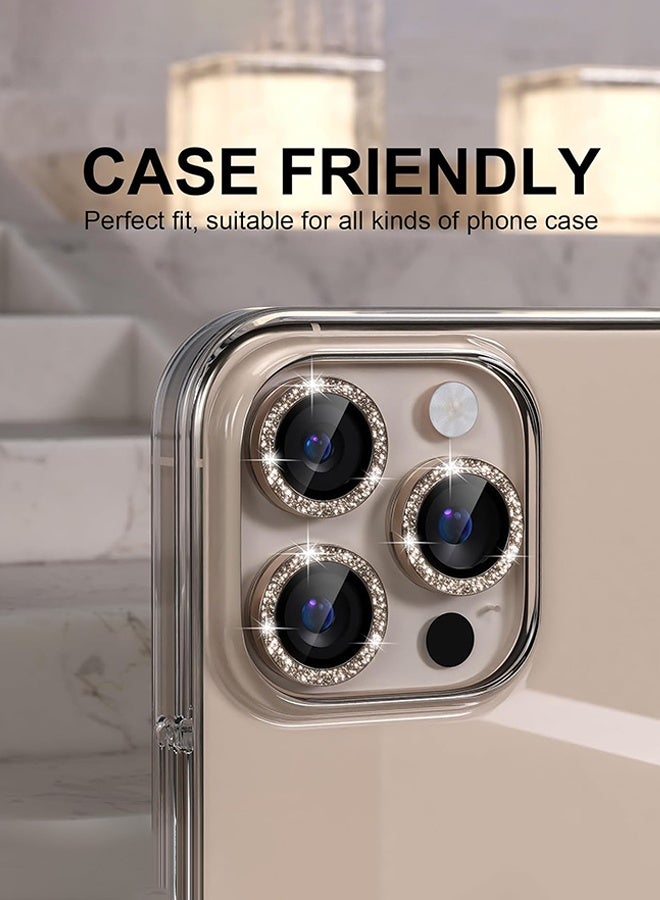 SUNDAREE Compatible for iPhone 16 Pro/iPhone 16 Pro Max Camera Lens Protector Bling, 9H Tempered Glass Camera Cover Screen Protector Metal Ring Decoration Accessories(Glitter-Titanium Desert) - Image 4