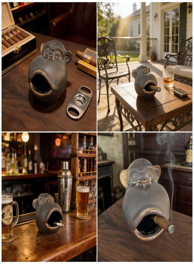 KKpxafl Cigar Ashtrays, Ceramic Monkey Ashtrays for Smokers, Elegant Ashtrays for Patio Indoor Home Decor Garden, Cigar Accessories for Men, Unique Cigar Gifts for Men - Image 3