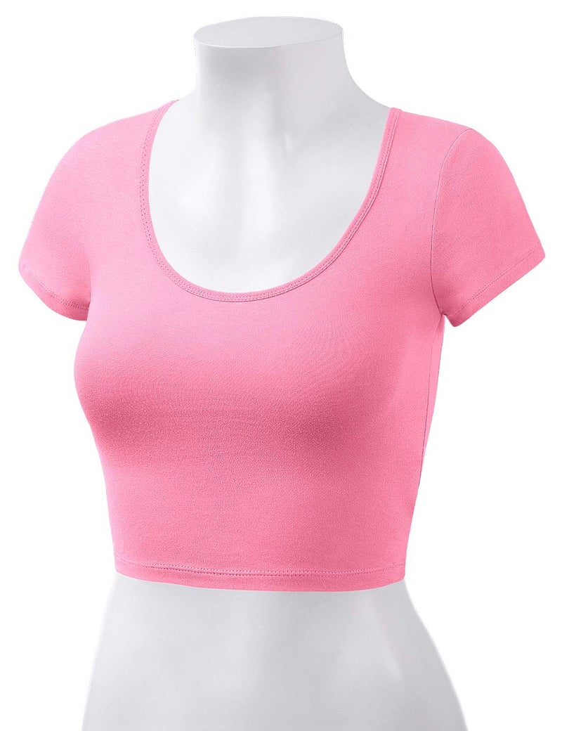 HATOPANTS Women's Cotton Crop Tops Short Sleeve Scoop Neck Stretchy Casual Shirt NFUC S - Image 4