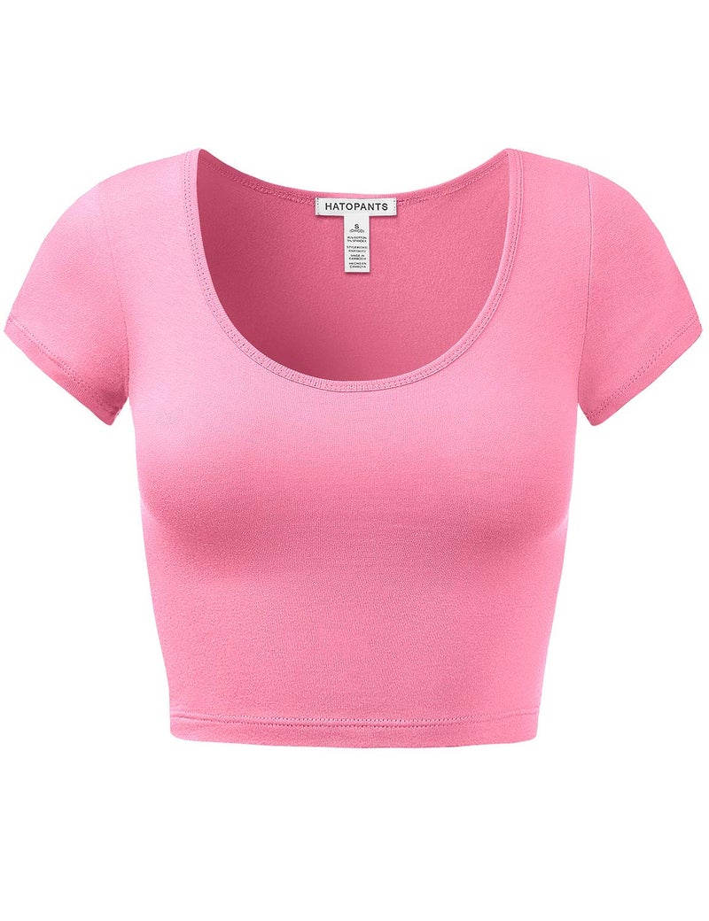 HATOPANTS Women's Cotton Crop Tops Short Sleeve Scoop Neck Stretchy Casual Shirt NFUC S - Image 1