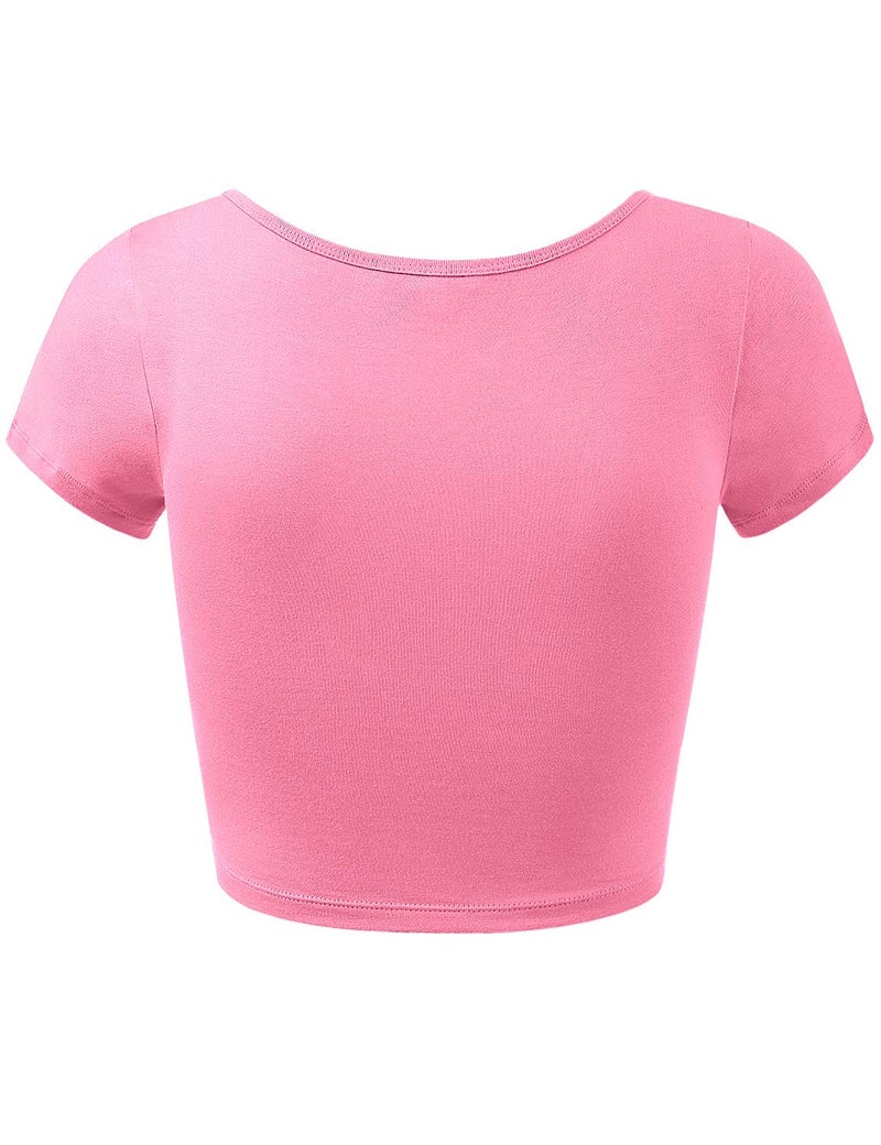 HATOPANTS Women's Cotton Crop Tops Short Sleeve Scoop Neck Stretchy Casual Shirt NFUC S - Image 3