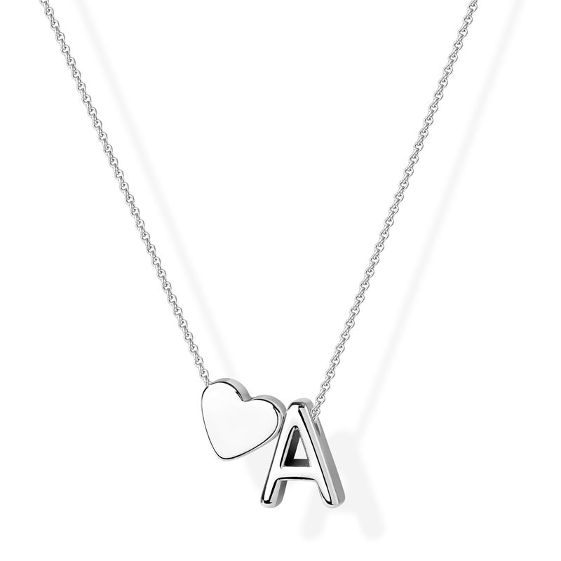 Inerney Silver A Necklace, Initial Heart Pendant Necklace for Women, Silver Plated Personalized Jewelry, Custom Letter A Charm Gift for Her Birthday Anniversary Valentine's Day - Image 1