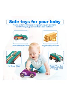 KASTWAVE 12 Pieces Unfinished Wooden Cars, Wood Diy Car Toys Wooden Car Crafts For Students Home Activities, Easy Woodworking And Family Time Set Painting Your Own Wood Car  - Image 3