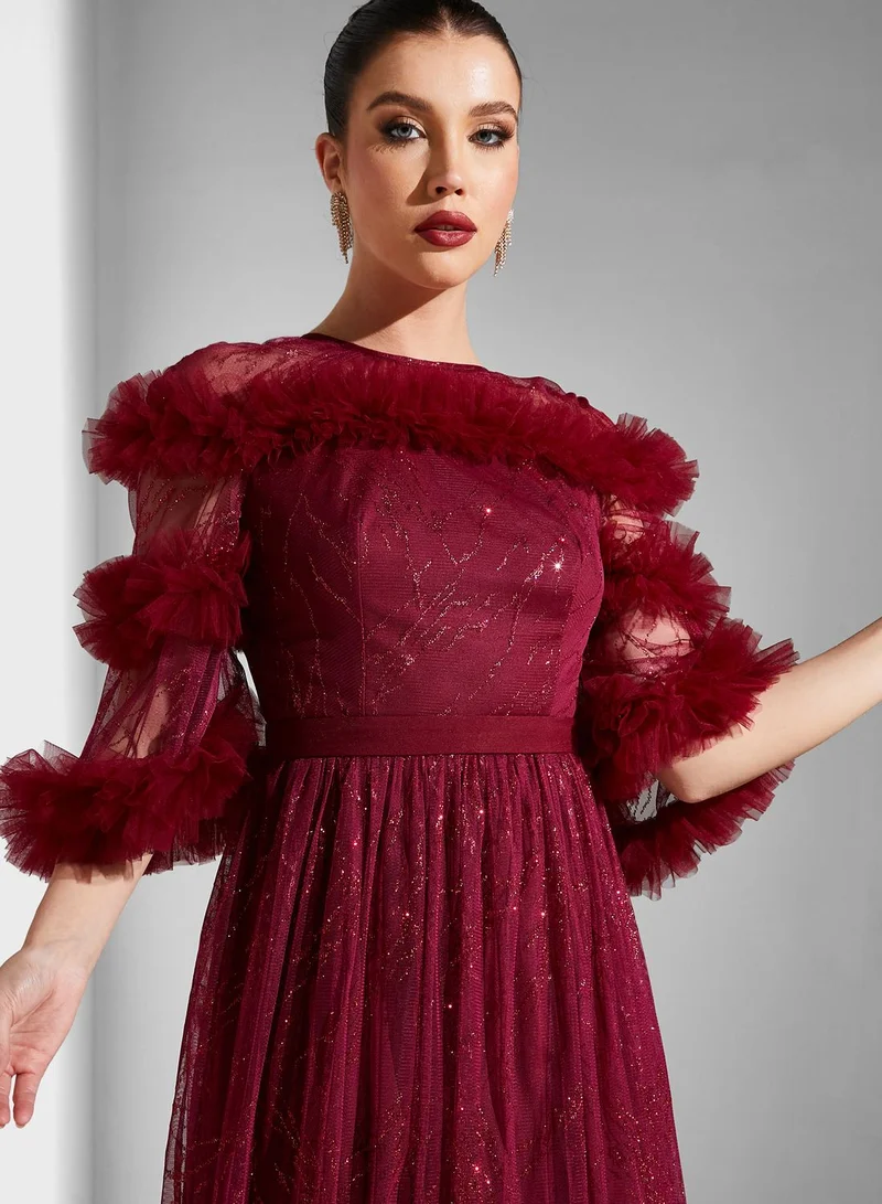 Iyra Ruffled Tulle Maxi Dress