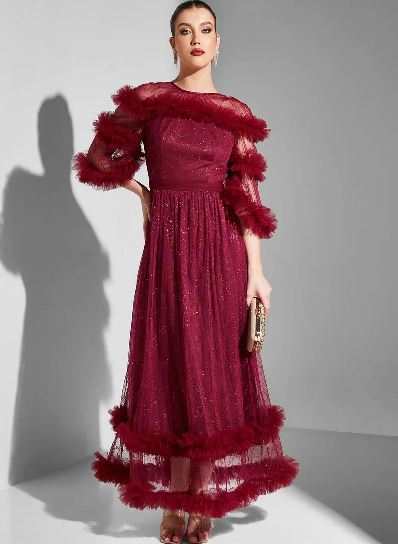Iyra Ruffled Tulle Maxi Dress