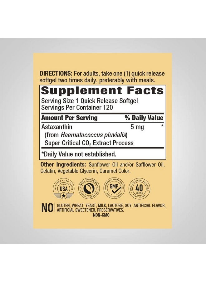Piping Rock Astaxanthin Supplements 5Mg ; 120 Softgels ; Nongmo Gluten Free  - Image 3
