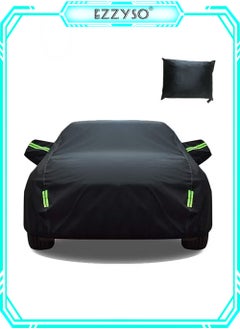 EzzySo 190T Car Cover with Reflective Strips Waterproof Scratch Resistant UV-Resistant Suitable for Sedan, Black Outdoor Full Car Cover  - Image 1