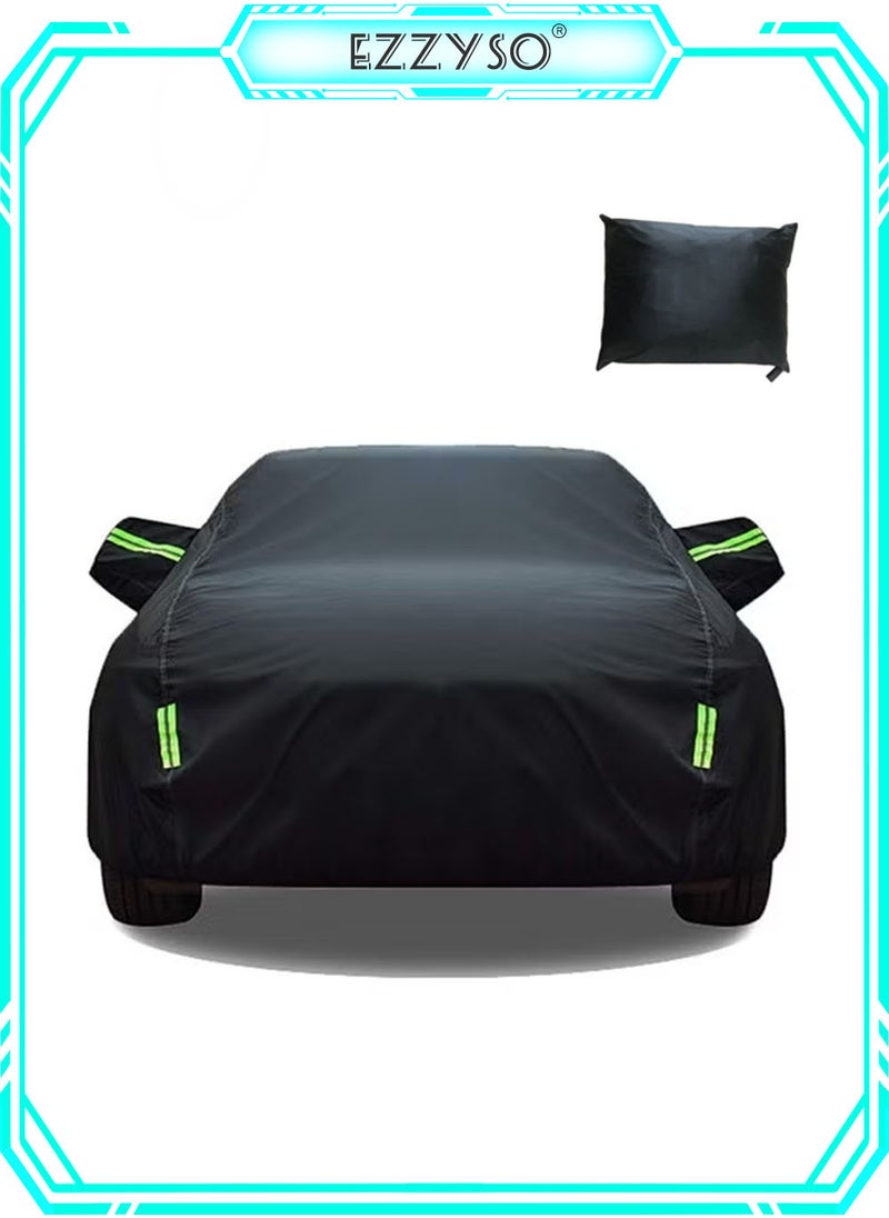 EzzySo 190T Car Cover with Reflective Strips Waterproof Scratch Resistant UV-Resistant Suitable for Sedan, Black Outdoor Full Car Cover  - Image 1