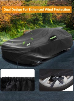 EzzySo 190T Car Cover with Reflective Strips Waterproof Scratch Resistant UV-Resistant Suitable for Sedan, Black Outdoor Full Car Cover  - Image 5