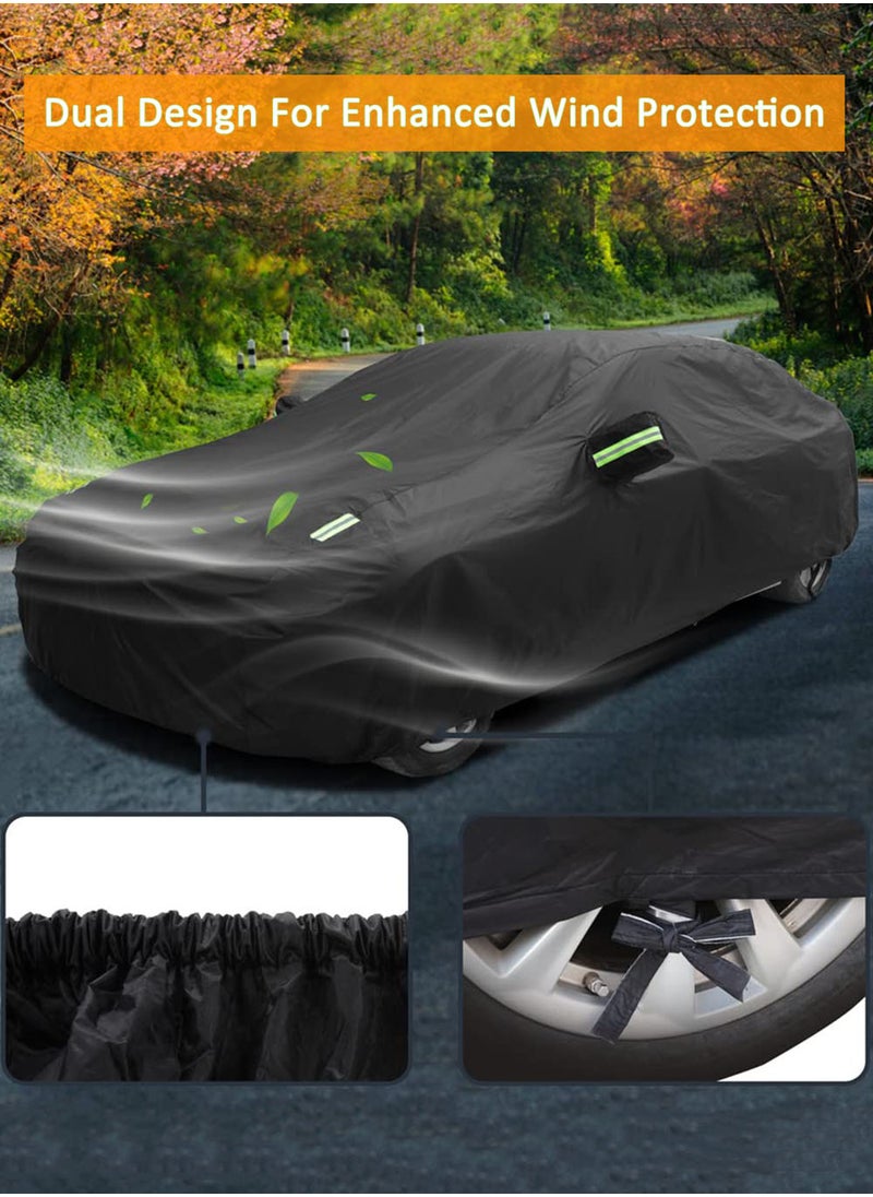 EzzySo 190T Car Cover with Reflective Strips Waterproof Scratch Resistant UV-Resistant Suitable for Sedan, Black Outdoor Full Car Cover  - Image 5