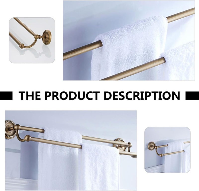 Double Rod Towel Rack 55cm Wall-Mounted Bathroom Storage Holder Brass Vintage Style Bath Towel Bar for Residential and Hospitality Use - Image 4