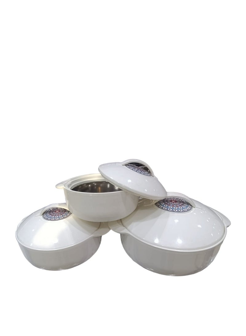 BASURRAH 3-Piece Thermal Food Container Set - white - Made in India - 2.5L + 1.5L + 1.0L - Stainless Steel Inner - Image 2