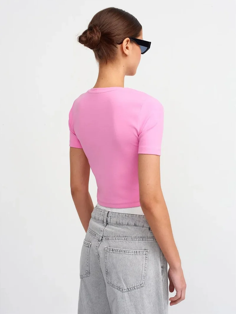 ديلفين DILVIN Women's Slim Fit Crop Crew Neck T-Shirt