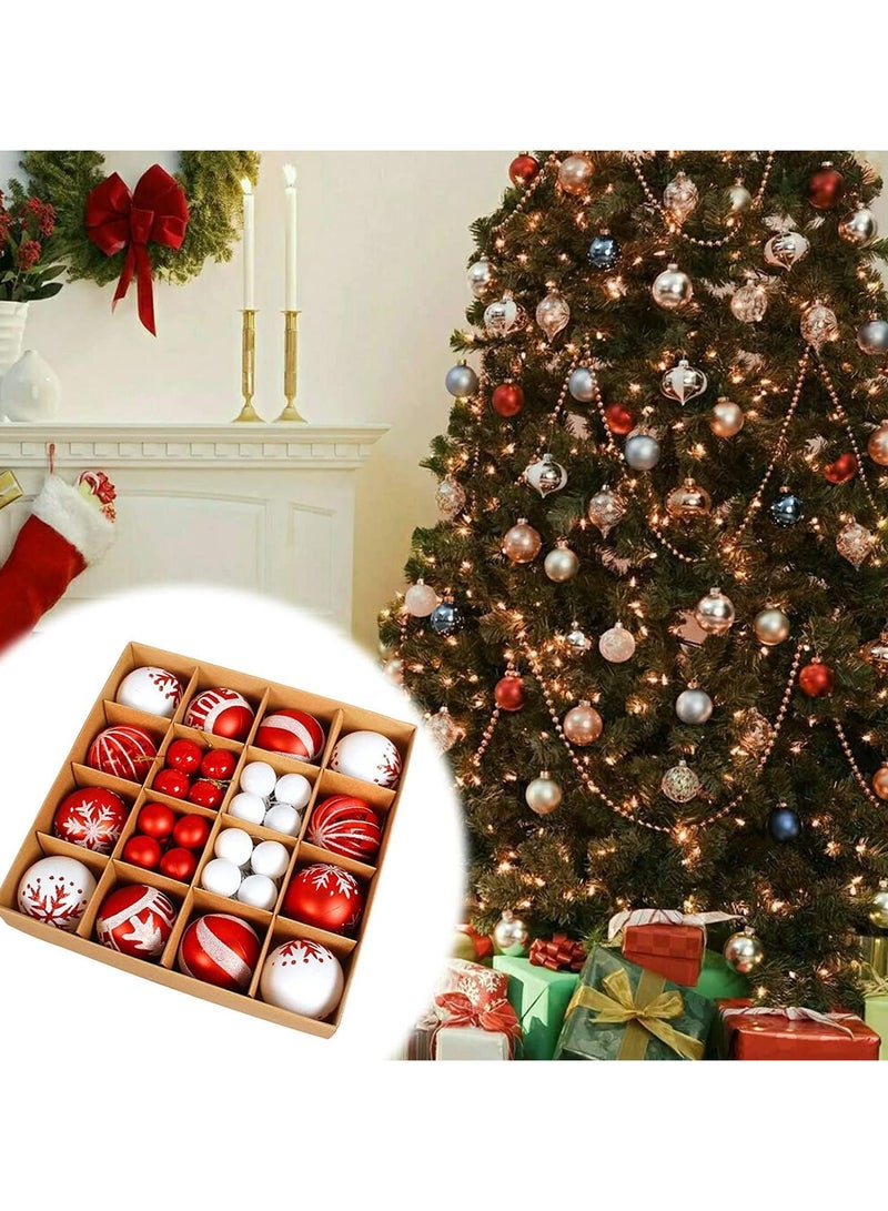 AUTOYSUR 42 Pcs Christmas Tree Balls Ornaments, Christmas Decorative Hanging Baubles for Home Party Holiday Wedding Tree Decorations (Red/White) - Image 1
