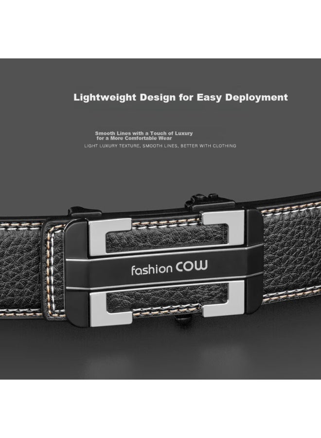 Cow Men's Belt Gift Box Set Toothless Automatic Buckle Genuine Leather Business Casual Fashion Cowhide Belt 828 Silver - Image 3