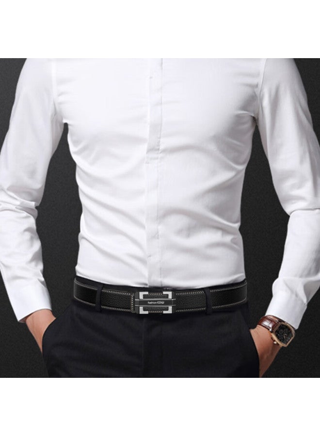 Cow Men's Belt Gift Box Set Toothless Automatic Buckle Genuine Leather Business Casual Fashion Cowhide Belt 828 Silver - Image 4