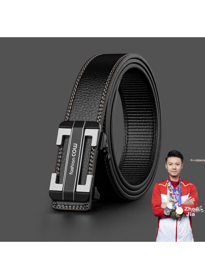 Cow Men's Belt Gift Box Set Toothless Automatic Buckle Genuine Leather Business Casual Fashion Cowhide Belt 828 Silver - Image 1
