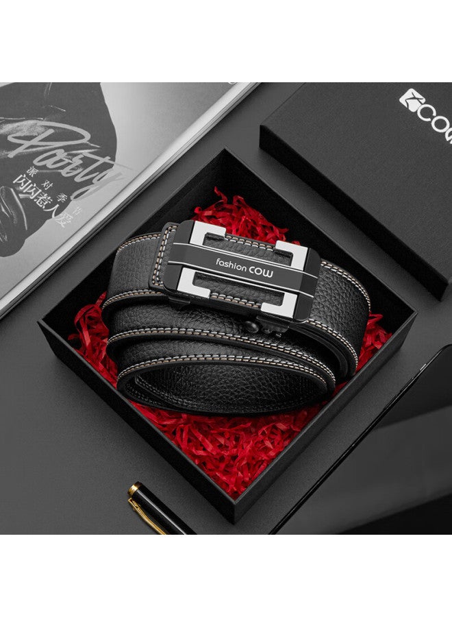 Cow Men's Belt Gift Box Set Toothless Automatic Buckle Genuine Leather Business Casual Fashion Cowhide Belt 828 Silver - Image 5