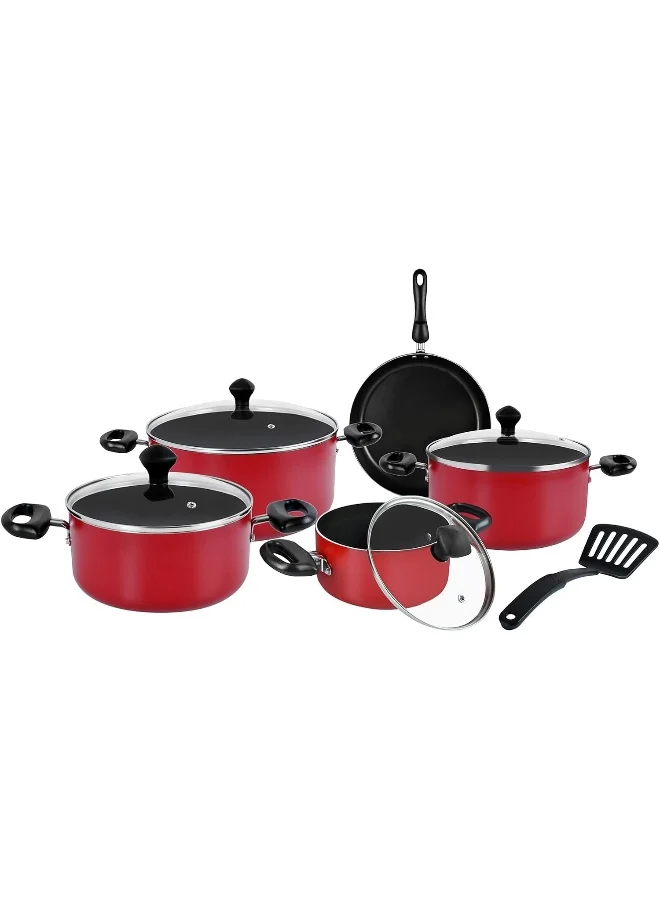 برستيج Prestige Aluminum Cookware Set of 10-Piece, Red