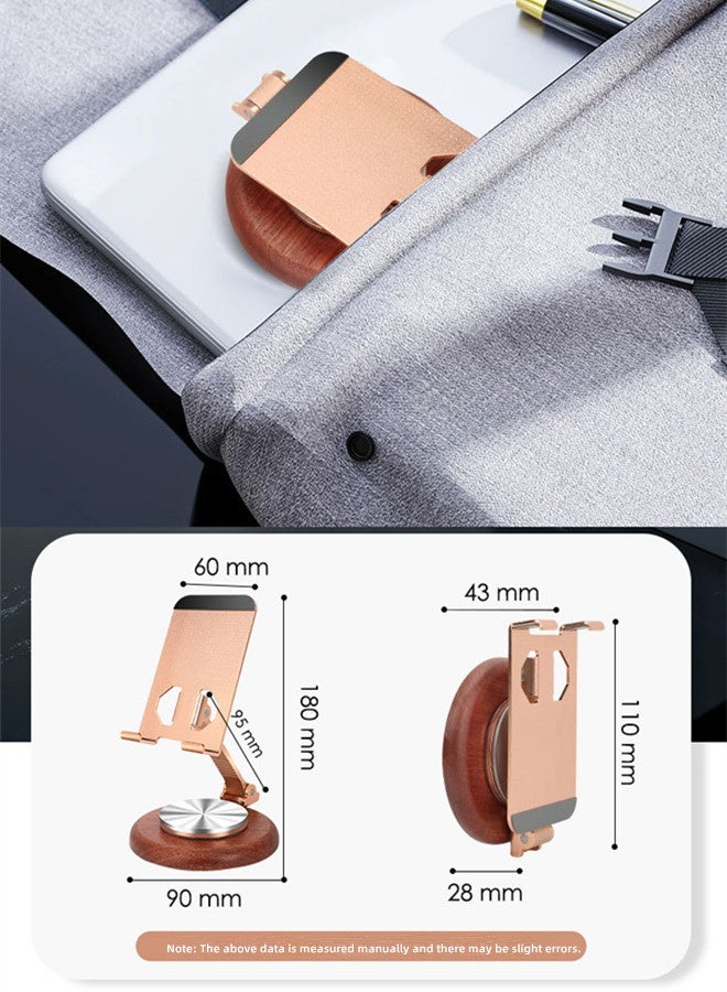 Phone Holder Premium,Mobile and Tablet Stand,360° Swivelling Solid Wood Base+All-Metal Adjustable Collapsible Premium Phone Holder,With Anti-slip Pads Phone Mount ,Compatible with iPhone,iPad,Android Mobile Phones and Tablets for Office/Live/Movie Watching,Mount,Mobile and Tablet Holder Premium-Gold - Image 2
