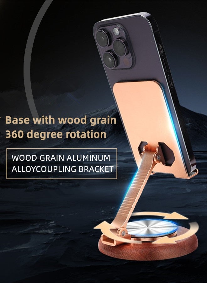 Phone Holder Premium,Mobile and Tablet Stand,360° Swivelling Solid Wood Base+All-Metal Adjustable Collapsible Premium Phone Holder,With Anti-slip Pads Phone Mount ,Compatible with iPhone,iPad,Android Mobile Phones and Tablets for Office/Live/Movie Watching,Mount,Mobile and Tablet Holder Premium-Gold - Image 4