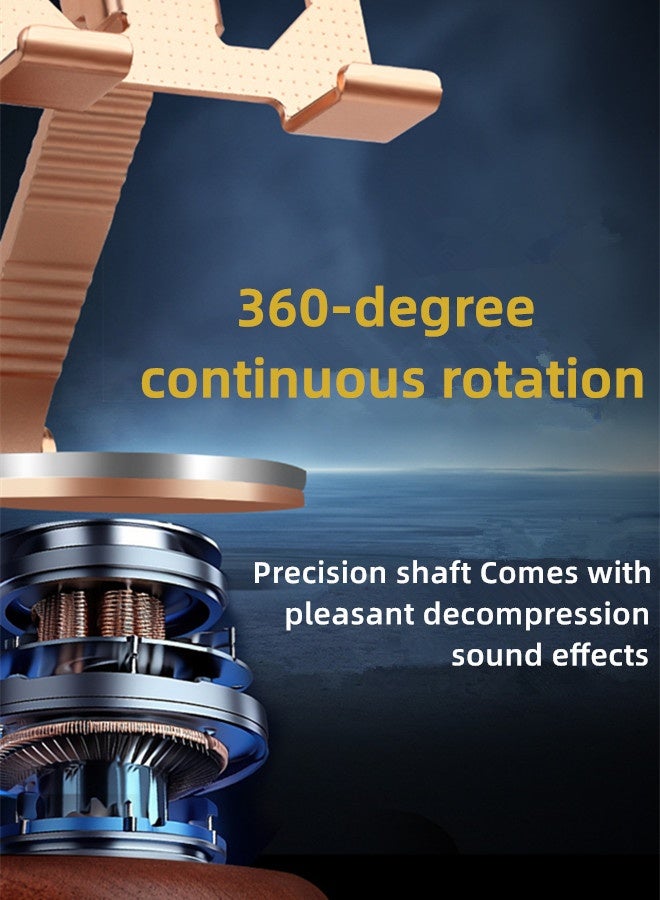 Phone Holder Premium,Mobile and Tablet Stand,360° Swivelling Solid Wood Base+All-Metal Adjustable Collapsible Premium Phone Holder,With Anti-slip Pads Phone Mount ,Compatible with iPhone,iPad,Android Mobile Phones and Tablets for Office/Live/Movie Watching,Mount,Mobile and Tablet Holder Premium-Gold - Image 5