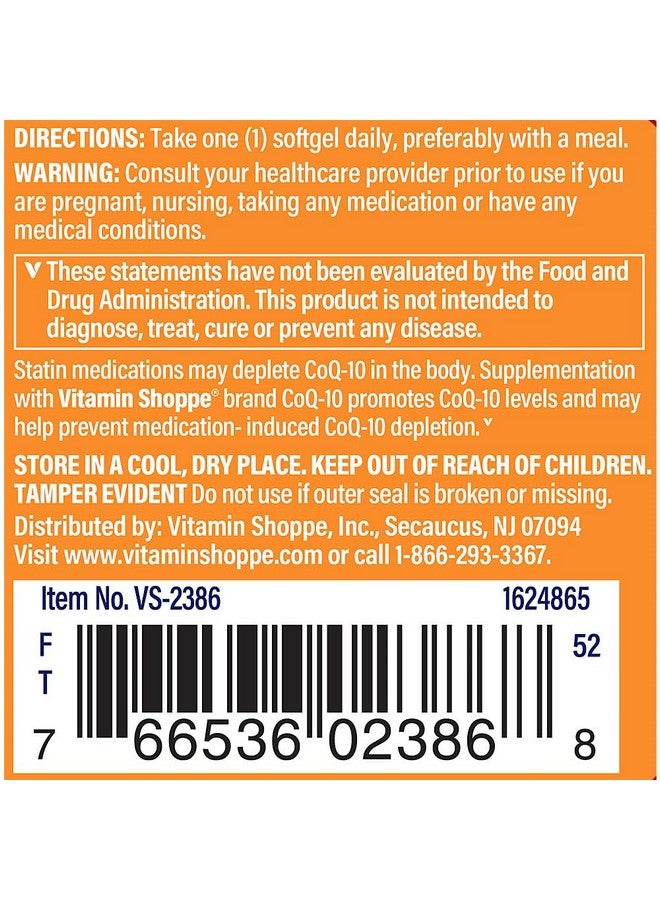 The Vitamin Shoppe CoQ-10 100mg - Beneficial for Those Taking Statins - Supports Heart & Cellular Health and Healthy Energy Production, Essential Antioxidant - Once Daily (30 Softgels) - Image 4