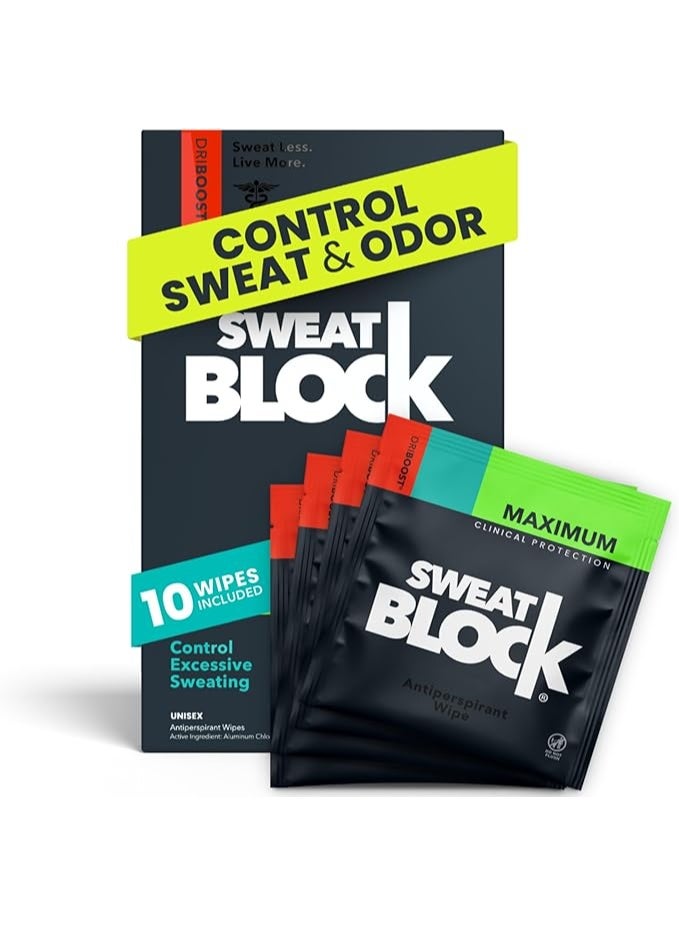 Sweatblock 10-Piece Clinical Strength Antiperspirant Wipes