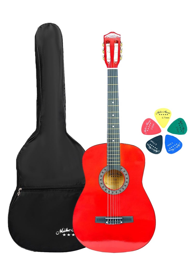 Mike Music 34 Inch Classical Guitar for Beginner Teen, 34-inch Guitar Acoustic Classic Guitar 6-Strings Classical Guitar Set With Accessories Gig Bag, Picks, Right Hand, Red  - Image 1