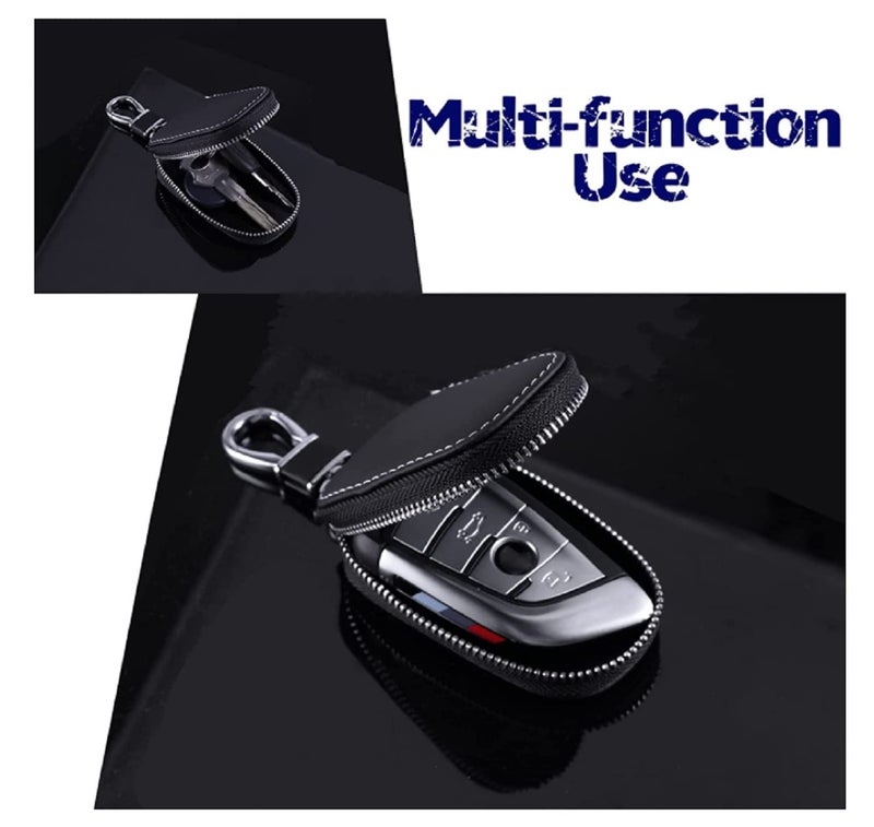 CONTACTS حافظة مفتاح السيارة عن بُعد من جلد PU | حامل مفتاح حماية ذكي لمفتاح السيارة | حقيبة سلسلة المفاتيح | محفظة مفتاح السيارة عن بُعد (أسود، عبوة من 2) - Image 4