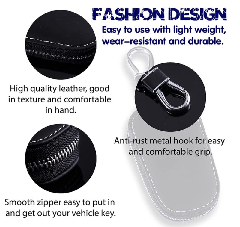 CONTACTS حافظة مفتاح السيارة عن بُعد من جلد PU | حامل مفتاح حماية ذكي لمفتاح السيارة | حقيبة سلسلة المفاتيح | محفظة مفتاح السيارة عن بُعد (أسود، عبوة من 2) - Image 2