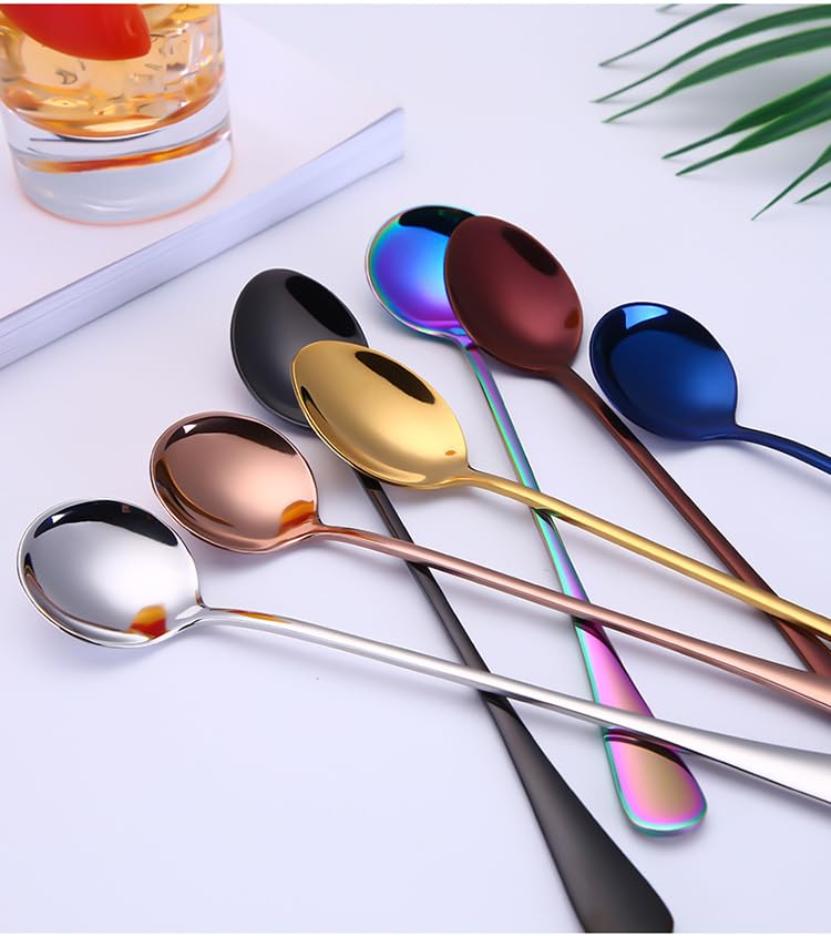 Purple 8Pcs Stainless Steel Cocktail Spoons With Round Tips - Image 5