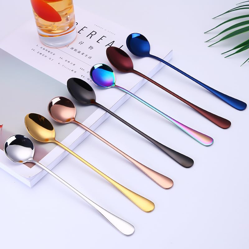 Purple 8Pcs Stainless Steel Cocktail Spoons With Round Tips - Image 4