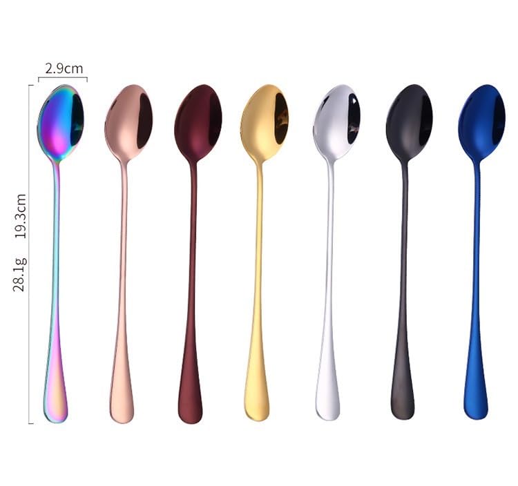 Purple 8Pcs Stainless Steel Cocktail Spoons With Round Tips - Image 3